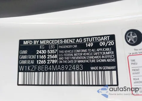 2021 Mercedes-Benz E 350 4Matic z USA, uszkodzony, nr VIN W1KZF8EB4MA892483